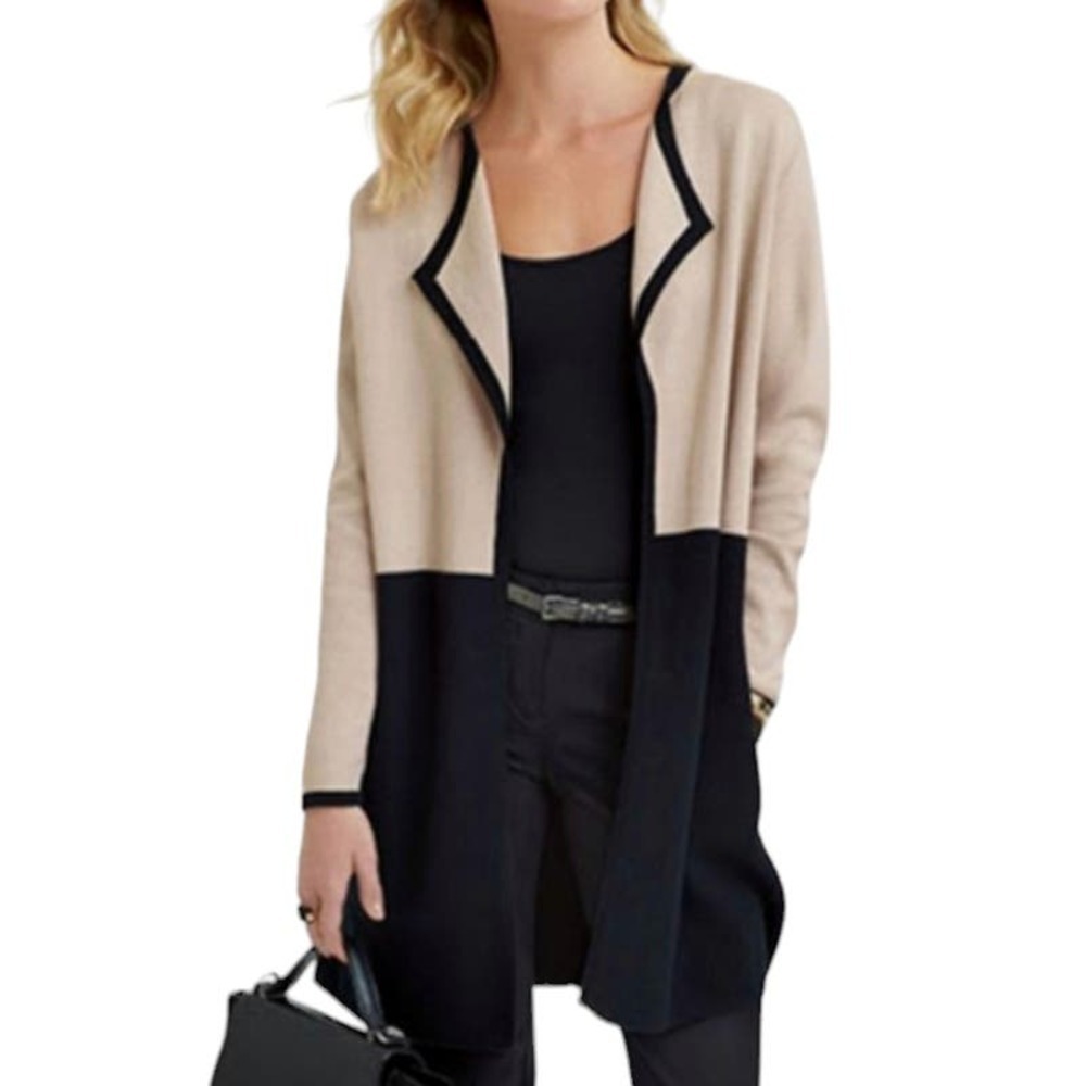 Pure Collection Double Faced Coatigan Cotton Cashmere Cardigan 14/16 Beige Black